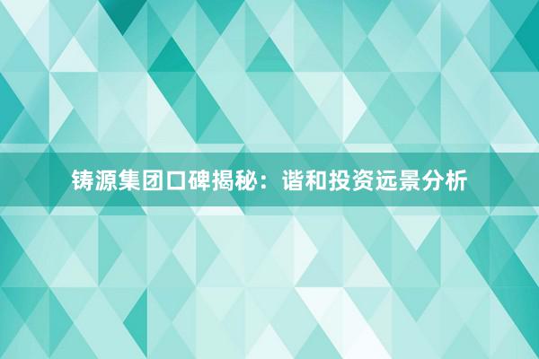 铸源集团口碑揭秘：谐和投资远景分析